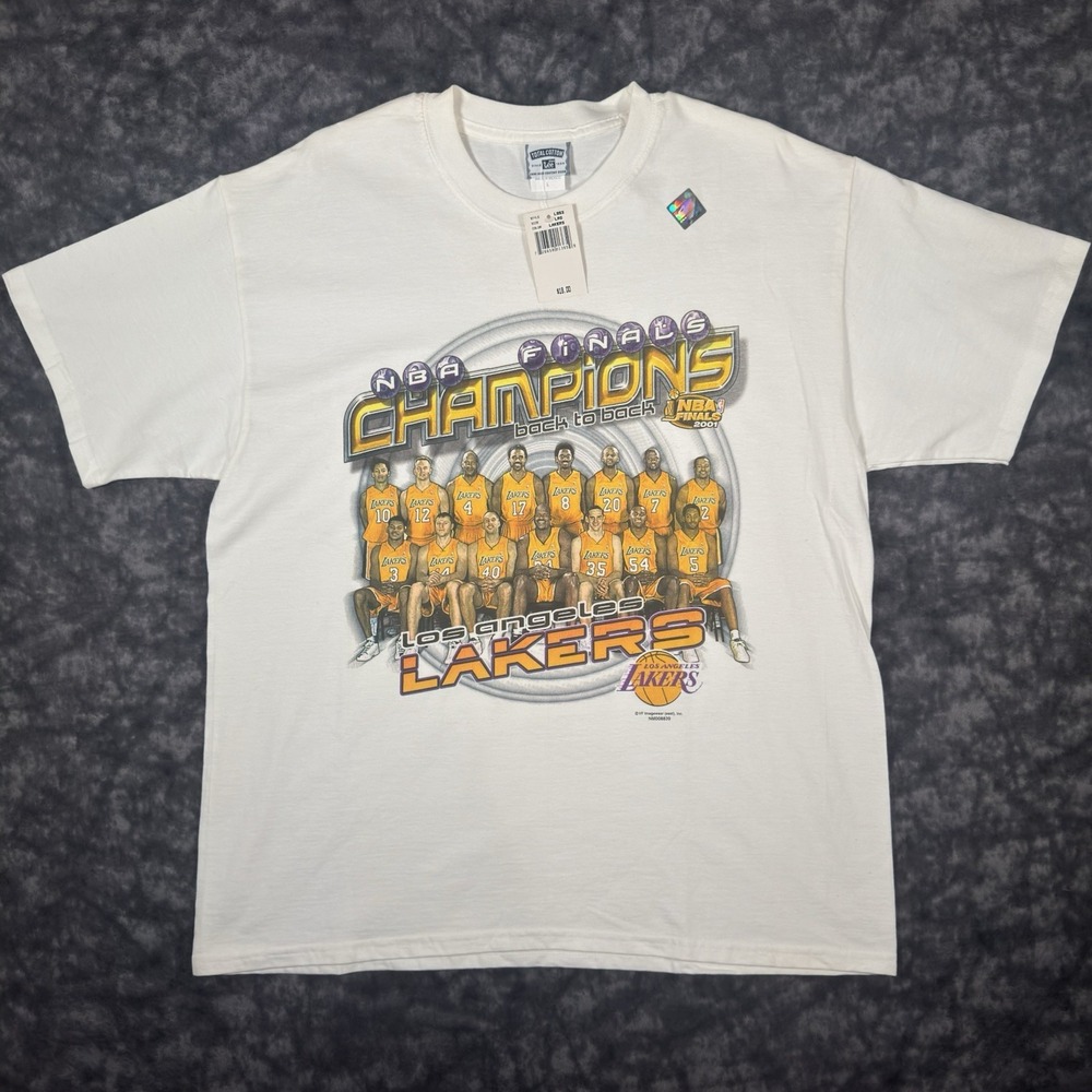Vintage LA Lakers Back To Back Champions Team Photo TShirt Mens L Lee Sport